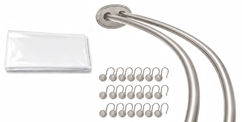 Shower Suite by Utopia Alley &ndash; Rustproof Aluminum Double Curved Shower Curtain Rod Combo Set with Liner & 24 Hooks, Adjustable 45&ndash;72 Inch Wall Mounted Dual Rod, Extra 30% Space image number 0