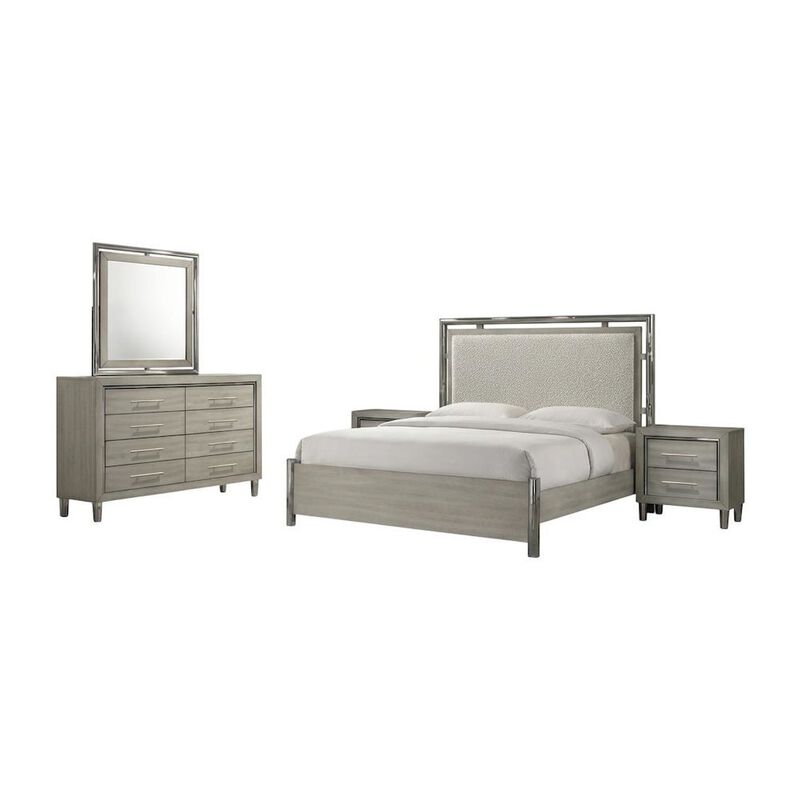 Lennox 5Pc Wood Bedroom Set w 2-Nightstand in Gray image number 0