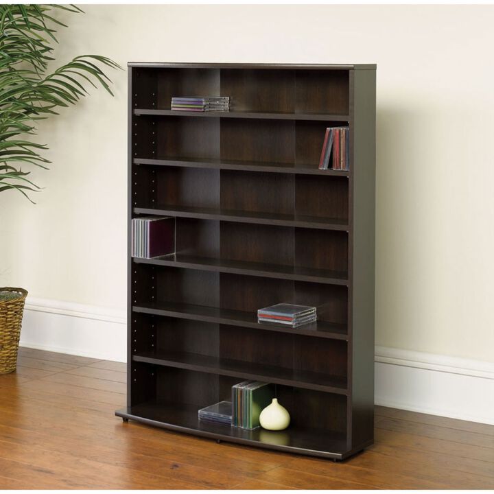 Hivvago Contemporary 6-Shelf Bookcase Multimedia Storage Rack Tower in Brown Finish