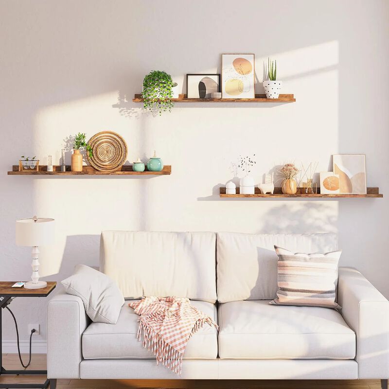 3 Piece Hanging Wall Shelf Set for Living Room Bedroom or Office-Brown image number 5