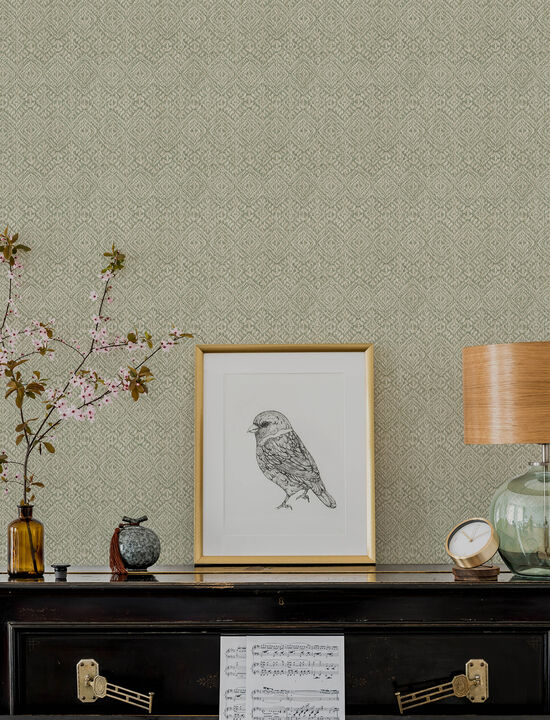 Gallivant Sage Woven Geometric Wallpaper