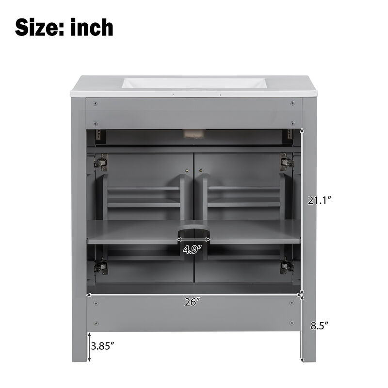 Whisen 30" Bathroom Storage Cabinet Bathroom Vanity with Ceramic Sink, 2 Soft Close Doors, Adjustable Shelf and Flip Drawer