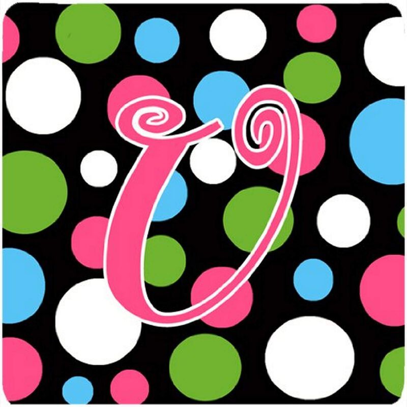 Caroline's Treasures CJ1038-UFC Monogram-Polkadots and Pink Foam Coasters (Set of 4), Initial Letter U, 3.5 H x 3.5 W, Multicolor