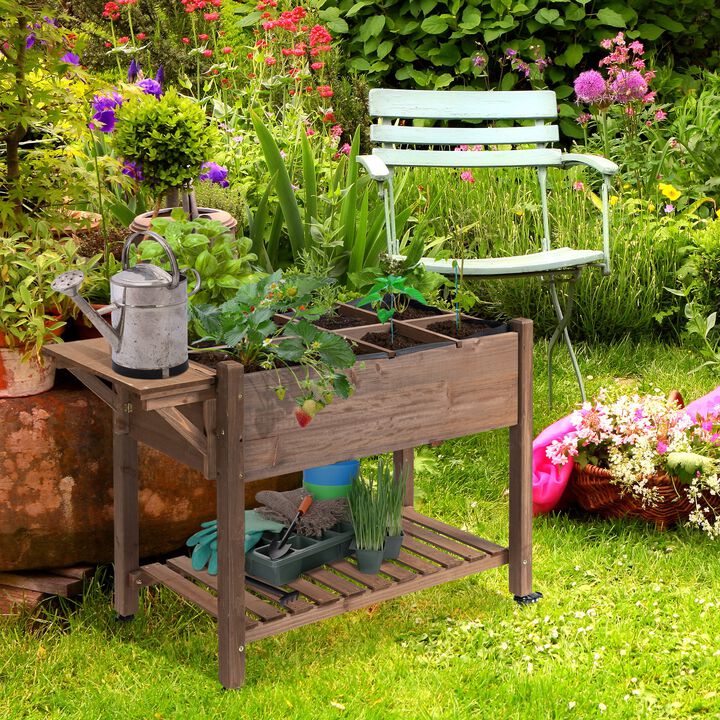 Hivvago Raised Garden Planter with Lockable Wheels and Storage Shelf