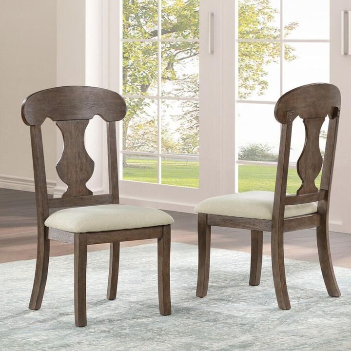 Best Quality Furniture Rustic Oak Color Wood Dining Chair With Beige Linen Fabric Seats, Set Of 2