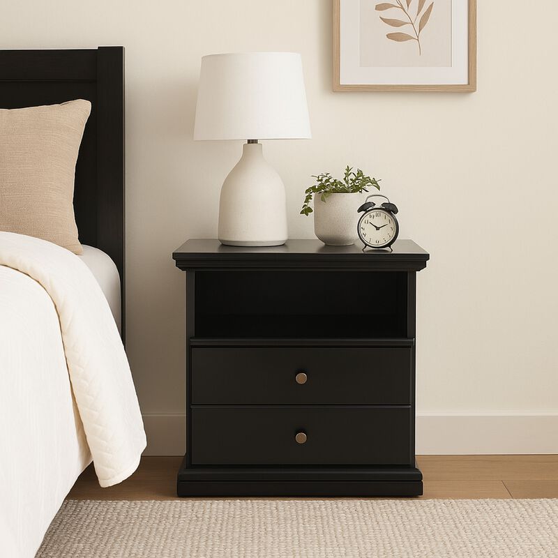 Boli Nightstand, 1 Storage Drawers, 24 Inch, Black Molded Trim Details