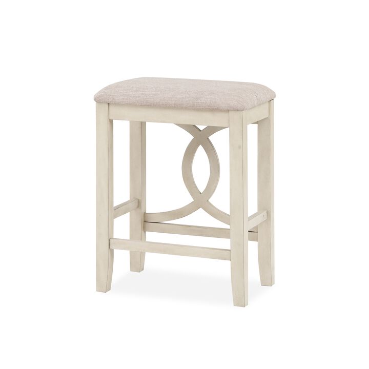 Ruth 25 Inch Counter Height Stool Set of 2, Beige Polyester Padded, White - Benzara