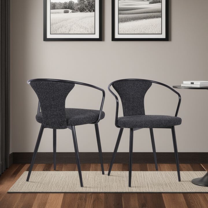 Contemporary Dining Chair in Black Powder Coated Finish and Black Fabric