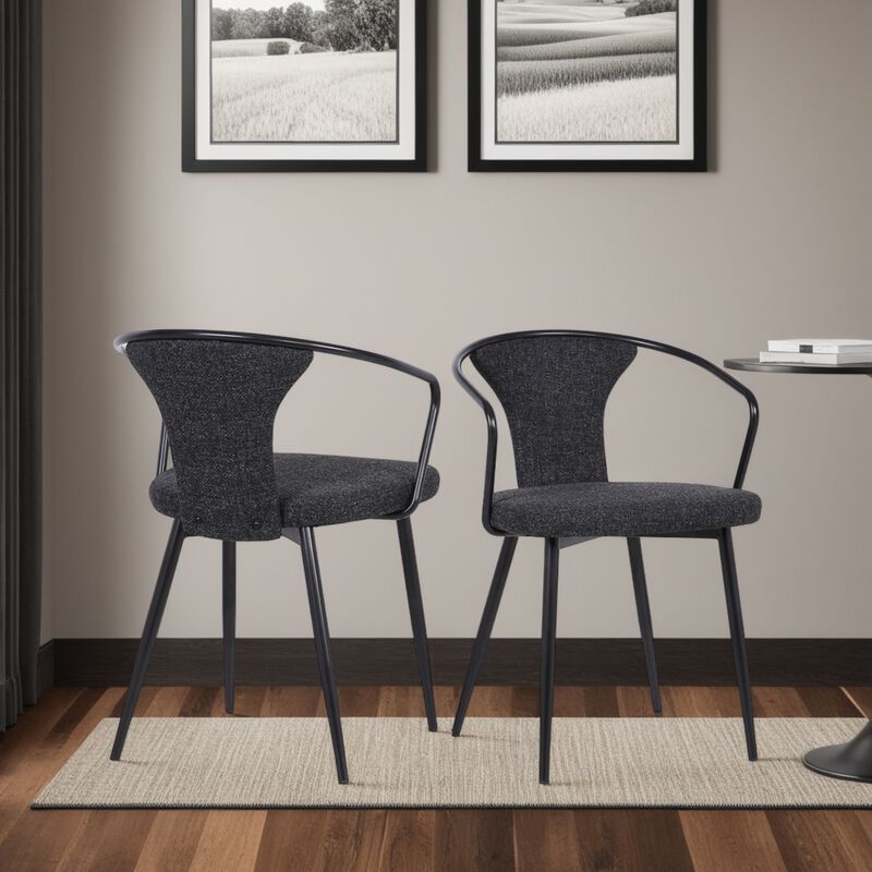 Contemporary Dining Chair in Black Powder Coated Finish and Black Fabric image number 1