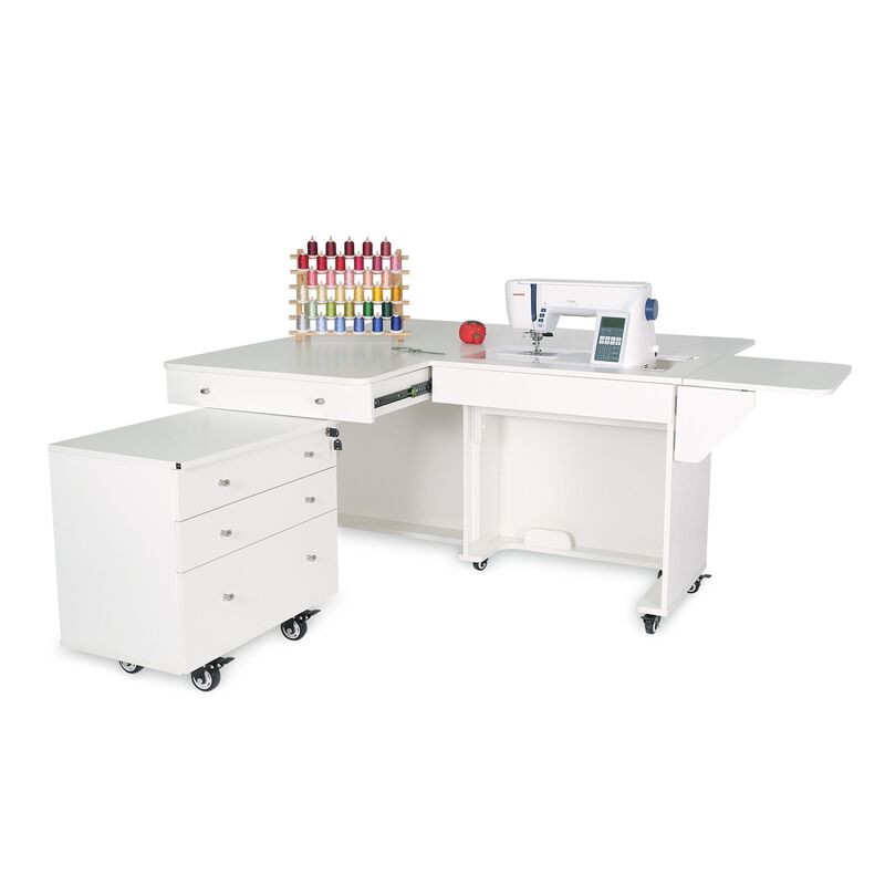 Kangaroo & Joey Sewing Cabinet with Hydraulic Lift and Storage Caddy&ndash; Ash White Finish image number 2