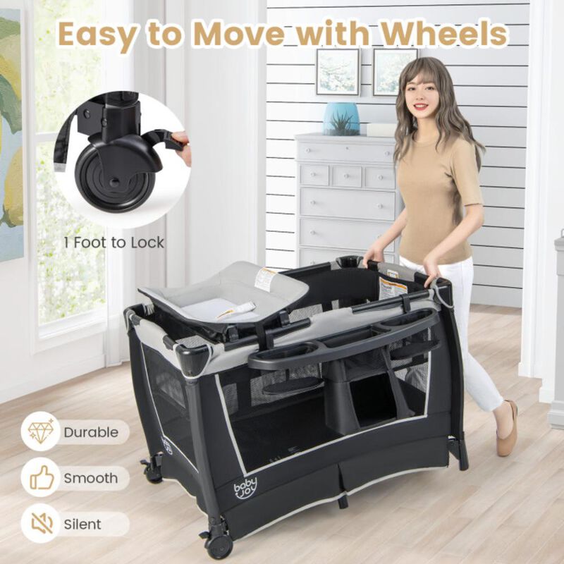 Hivvago 4-in-1 Convertible Portable Baby Play Yard with Toys and Music Player