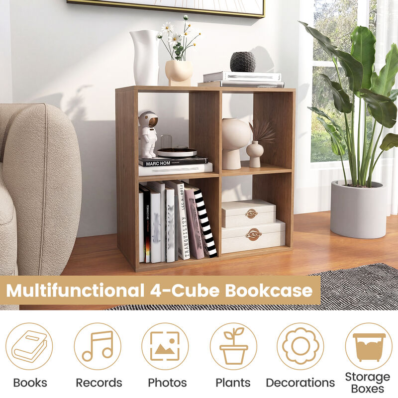 4 Cube Bookcase with Back Guardrail for Bedroom Storage image number 5