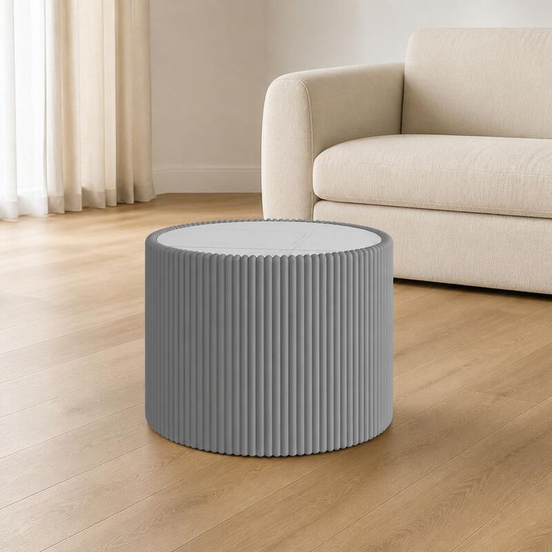 GOODSILO Round Cylinder Sintered Stone Top Modern Coffee Table with Unique Gold Pattern for Living Room and Multi-space Use image number 2
