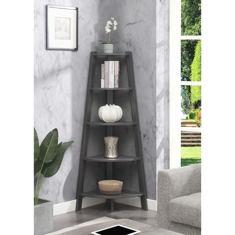 Convenience Concepts Newport 5 Tier Wide Corner Bookcase