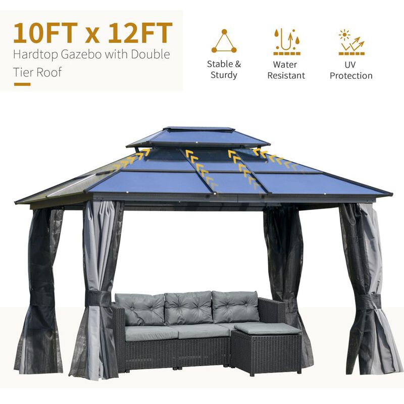 Hivvago 10' x 12' Hardtop Gazebo with Mesh Netting image number 3