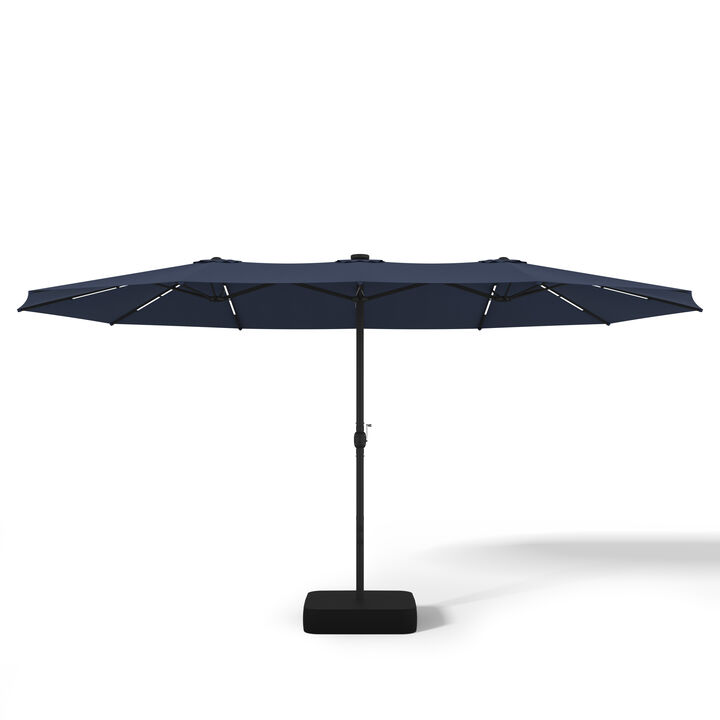 FUFU&GAGA 15-ft x 9-ft Navy Blue Large Outdoor Sunshade Double-Top Patio Umbrella with Solar Panel, Lights & Cross Tile Base, Adjustable Cantilever Umbrella