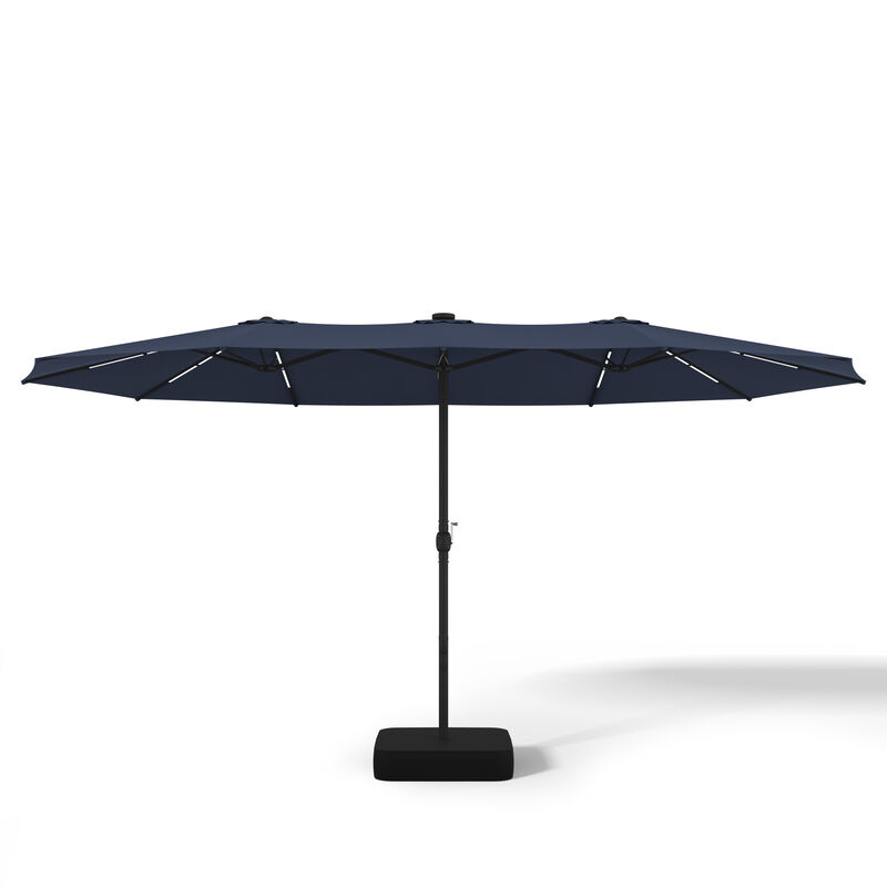 FUFU&GAGA 15-ft x 9-ft Navy Blue Large Outdoor Sunshade Double-Top Patio Umbrella with Solar Panel, Lights & Cross Tile Base, Adjustable Cantilever Umbrella image number 0