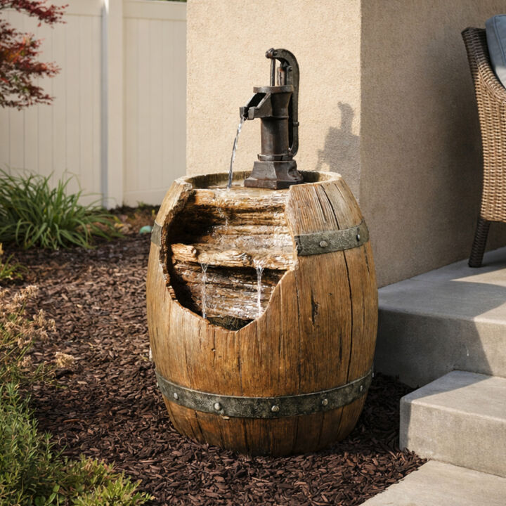 Vintage Pump and Barrel Outdoor Water Fountain, Multi