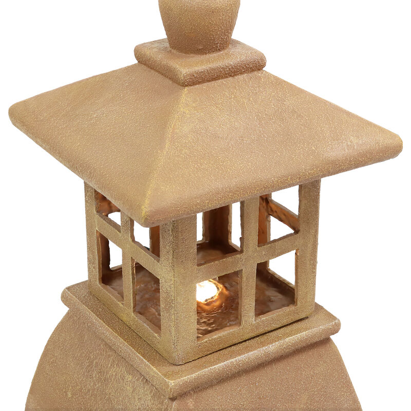 Sunnydaze Asian Pagoda Resin Outdoor Water Fountain with LED Lights - 23 in image number 3