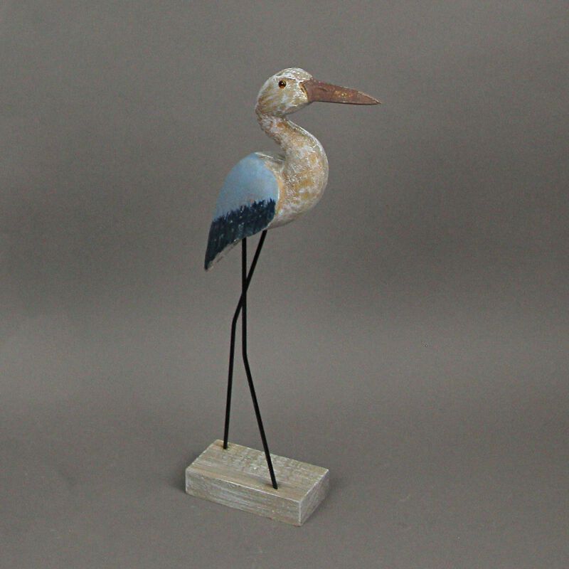 16 Inch Hand Carved Wood Blue Heron Bird Statue Home Coastal Decor Sculpture Art image number 4