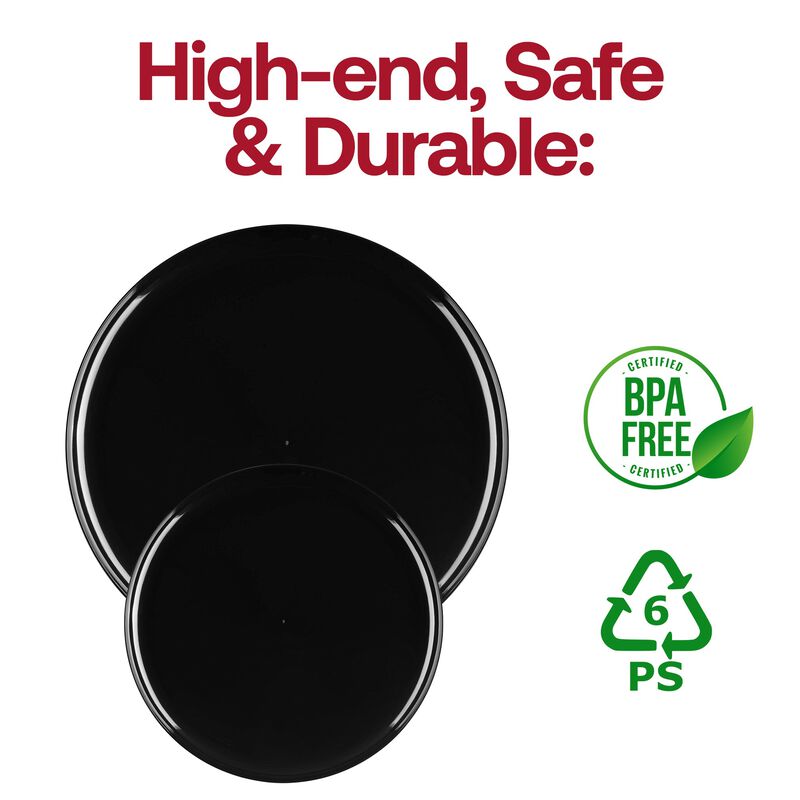 Black Flat Round Plastic Dinnerware Value Set (40 Sets) image number 5