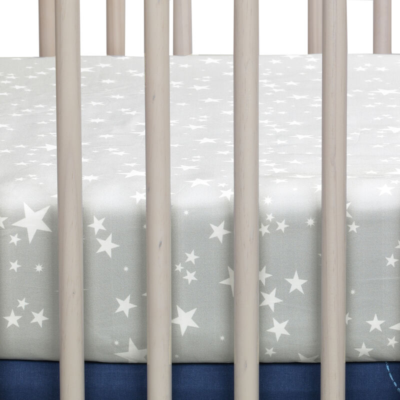 Lambs & Ivy Milky Way Gray/White Stars 100% Cotton Baby Fitted Crib Sheet