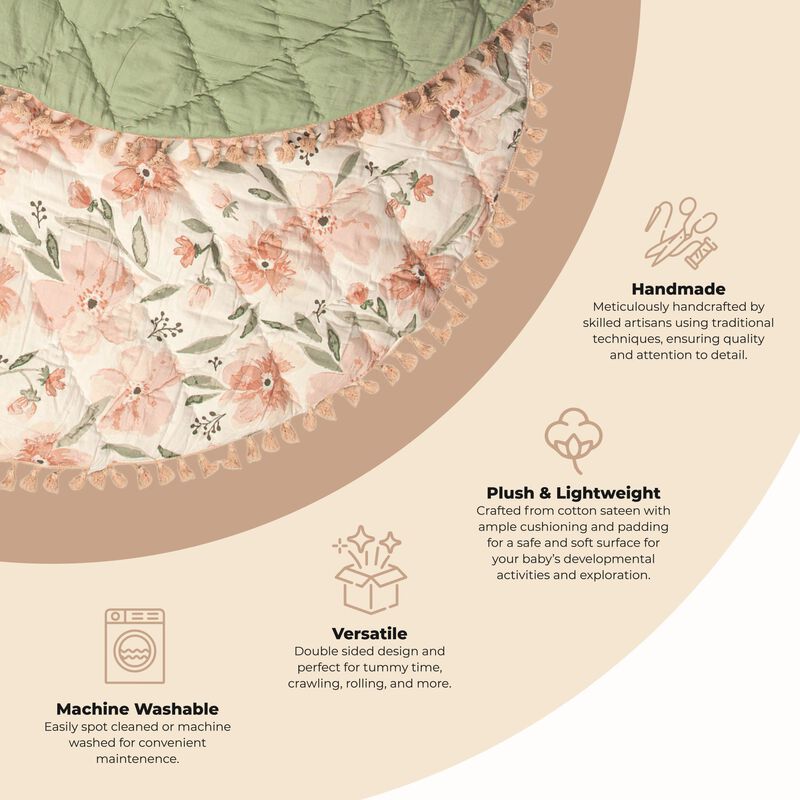 Parker Quilted Baby Play Mat (Pink Floral) image number 1