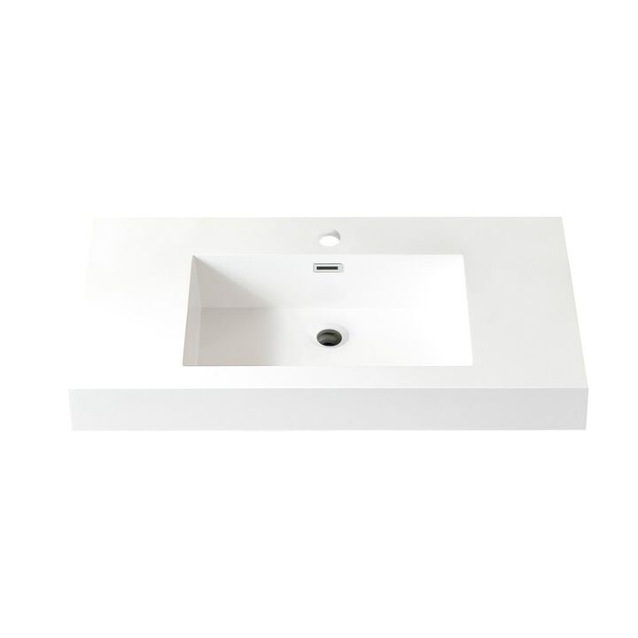 Vinnova Design Rectangular White Finish Composite Granite Stonec Console Bathroom Vanity Sink