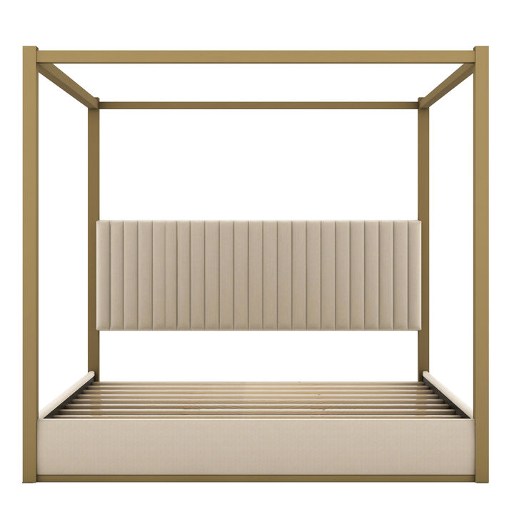 Whisen King Size Upholstered Canopy Platform Bed, Velvet & Metal, 83"x79.3", for Master Bedroom