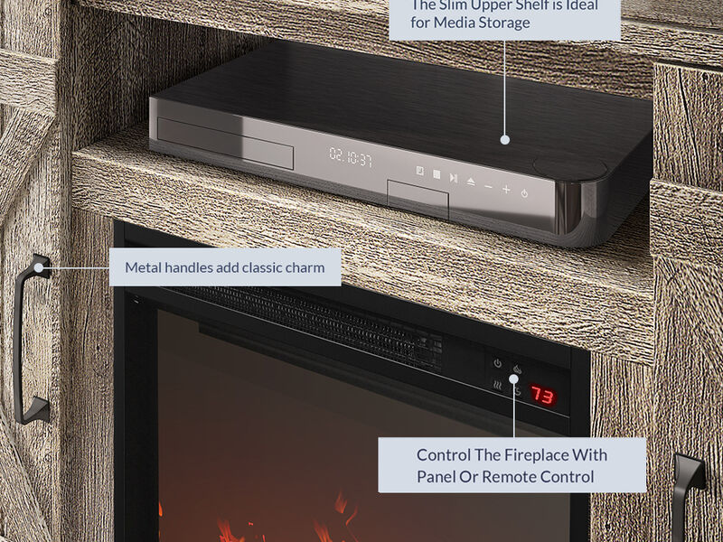 BELLEZE 47" TV Stand with 18" Electric Fireplace Heater & Media Entertainment Center Console Table for TV up to 50" with Open Storage Shelves & Cabinets - Veropeso