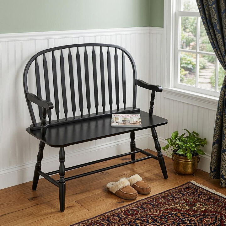 HomeRoots 44" Wood Windsor Spindle Back Bench