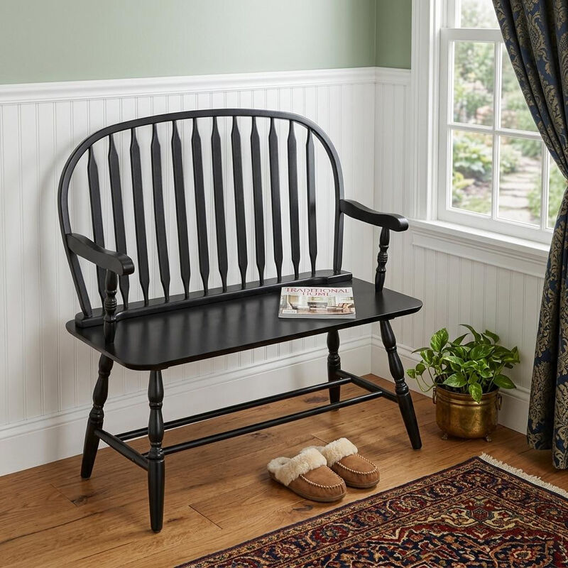 HomeRoots 44" Wood Windsor Spindle Back Bench image number 1