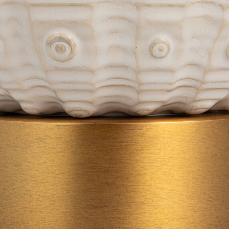 Stoneware Globe Table Lamp with Cream Crackle Glaze and Natural Linen Shade image number 5