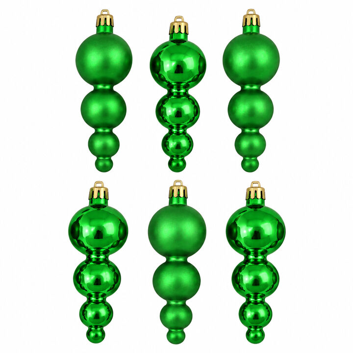 2-Finish Shatterproof Finial Christmas Ornaments - 5.75" - Set of 6 - Green