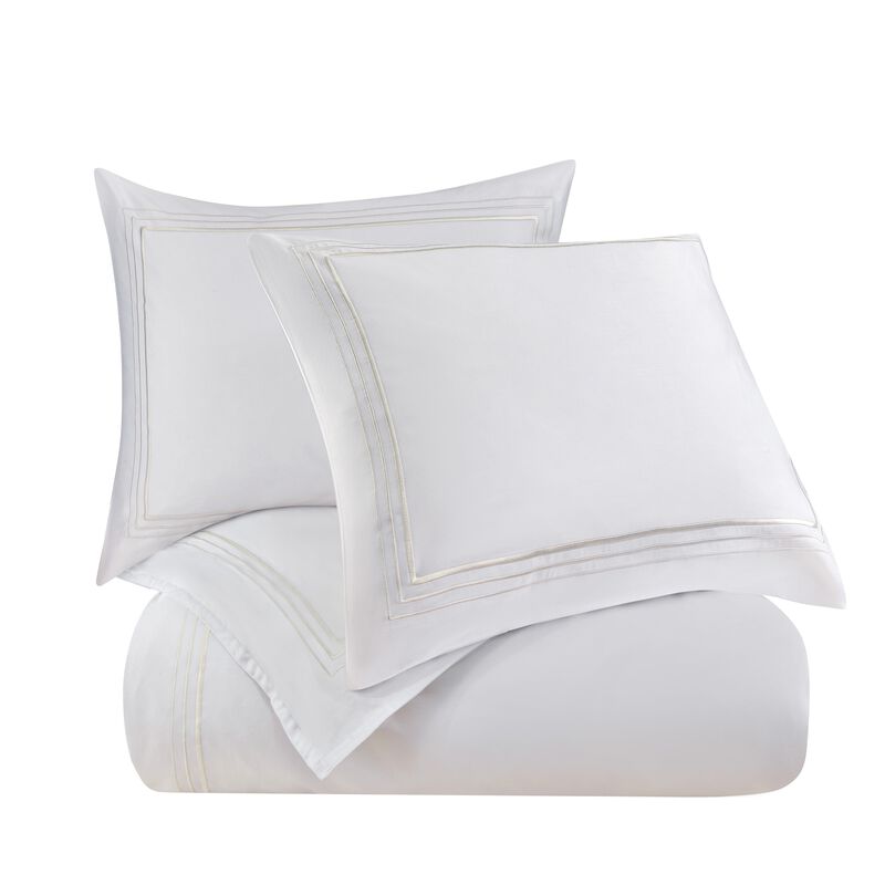 Border Embroidery Twin White Duvet Cover Set image number 0