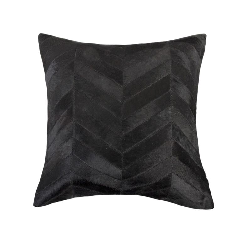 HomeRoots Set of Two 18" Black Chevron Cowhide Throw Pillows image number 2