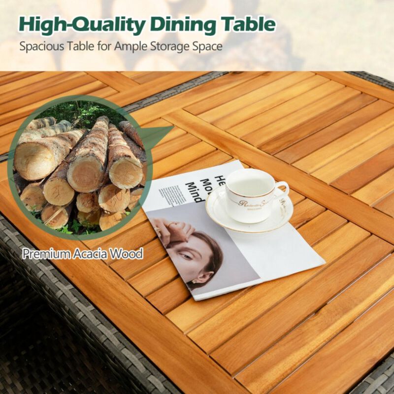 Hivvago 7 Pieces Patio Acacia Wood Cushioned PE Rattan Wicker Dining Set