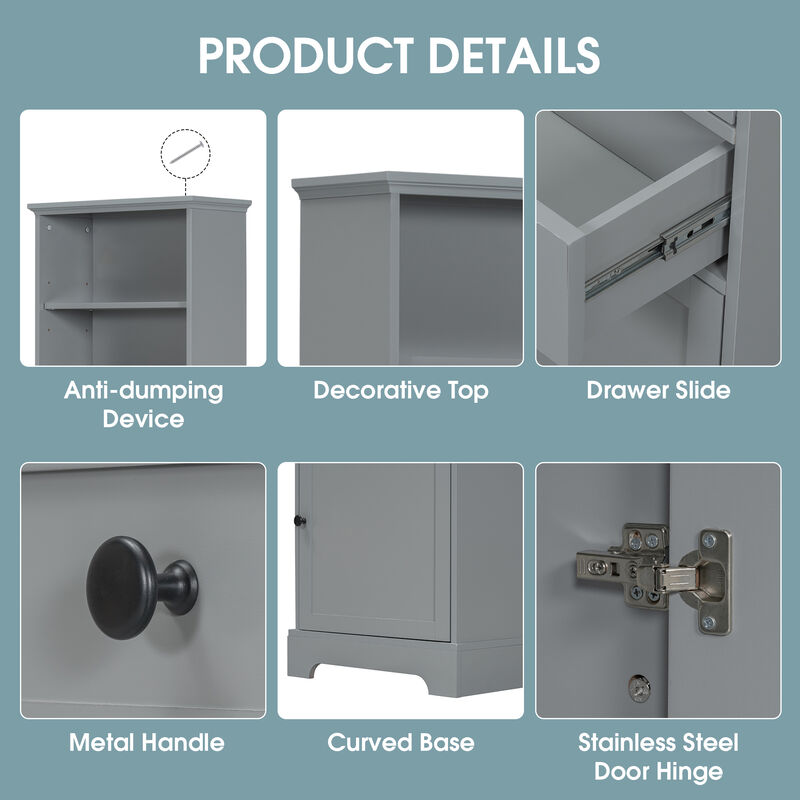 Merax Tall Storage Cabinet with 3 Drawers and Adjustable Shelves for Bathroom