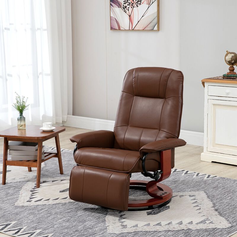 Faux Leather Manual Recliner, Adjustable Swivel Lounge Chair with Footrest, Armrest and Wrapped Wood Base for Living Room, Brown image number 2