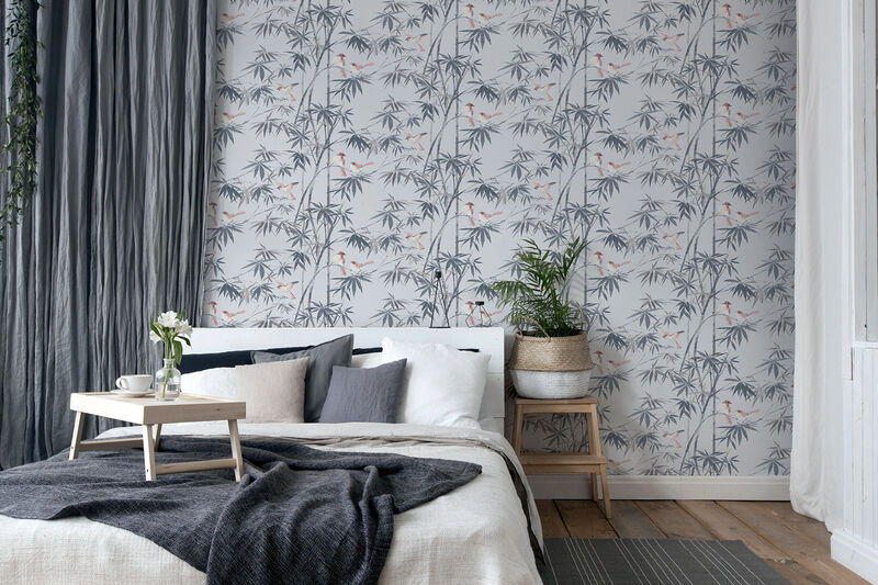 Arisu Grey Birds and Bamboo Wallpaper image number 4