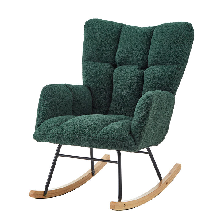 Merax Accent Chairs for Living Room Tufted Upholstered Teddy Fabric Glider Chair Rocking Chair