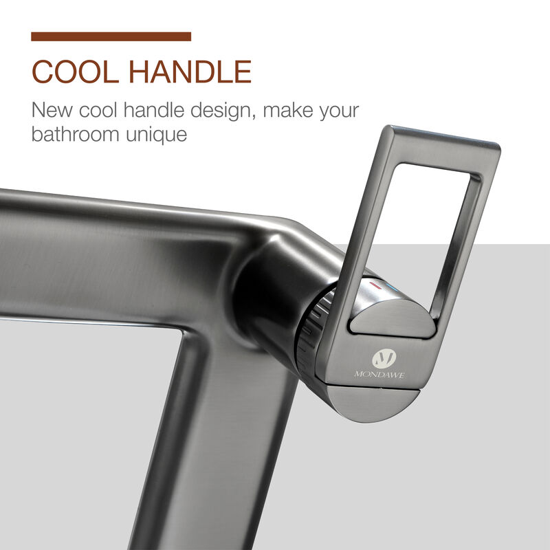 Mondawe Single Hole Modern Bathroom Faucet Long Spout Brass Bathroom Sink Faucet in Grey