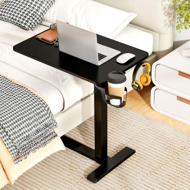 Hivvago Mobile Standing Desk Height Adjustable Overbed Bedside Table with Cup Holder