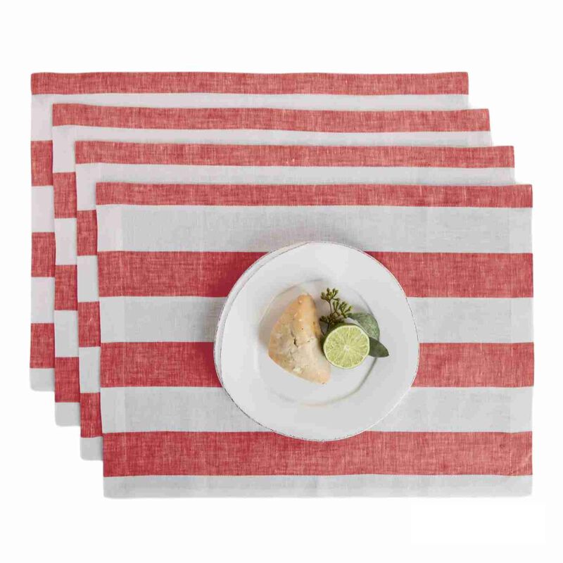 Solino Home Cabana Stripe 100% Linen Placemats &ndash; Set of 4, 14 x 19 in, Machine Washable, Holiday and Everyday Dining