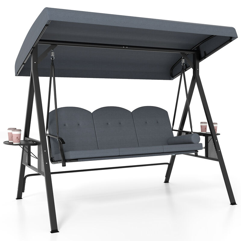 3-Person Patio Swing Chair with Canopy, Pillow and Foldable Side Trays image number 0