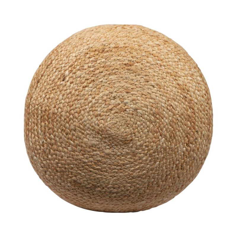 Hivvago 18 Inch Natural And Gray Jute Blend Cylinder Striped Pouf Ottoman