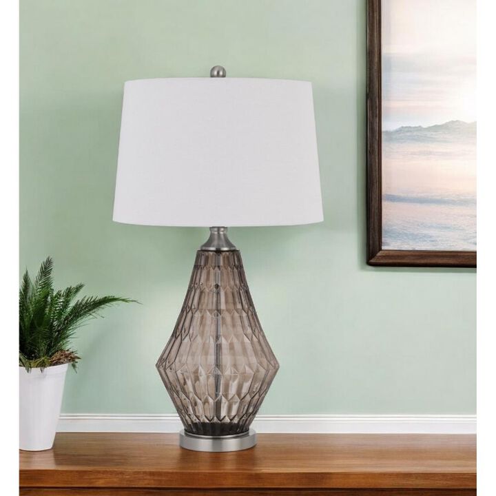Hivvago 31" Gray Metal Geometric Table Lamp With Off White Empire Shade