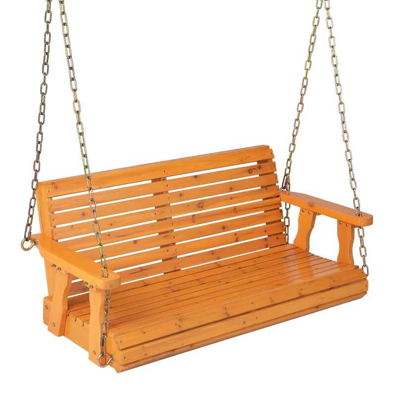 Mondawe 2-Person Wooden Porch Swing with Hanging Chains for Garden Yard