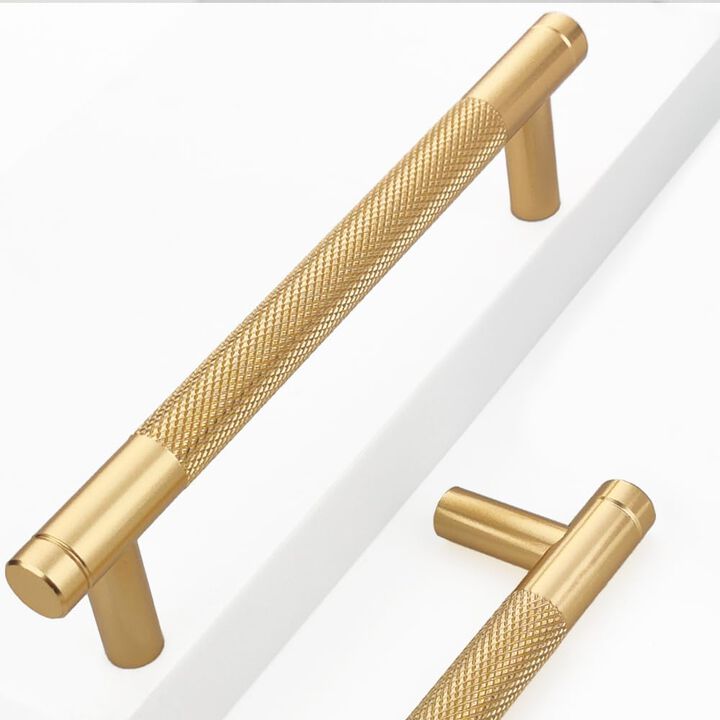 Westablize 2 Pack 5 Inch 128 mm Bar Cabinet Pulls Gold Knurled Handles for Brushed Gold Drawer Pulls Cupboard Aluminum Handles C