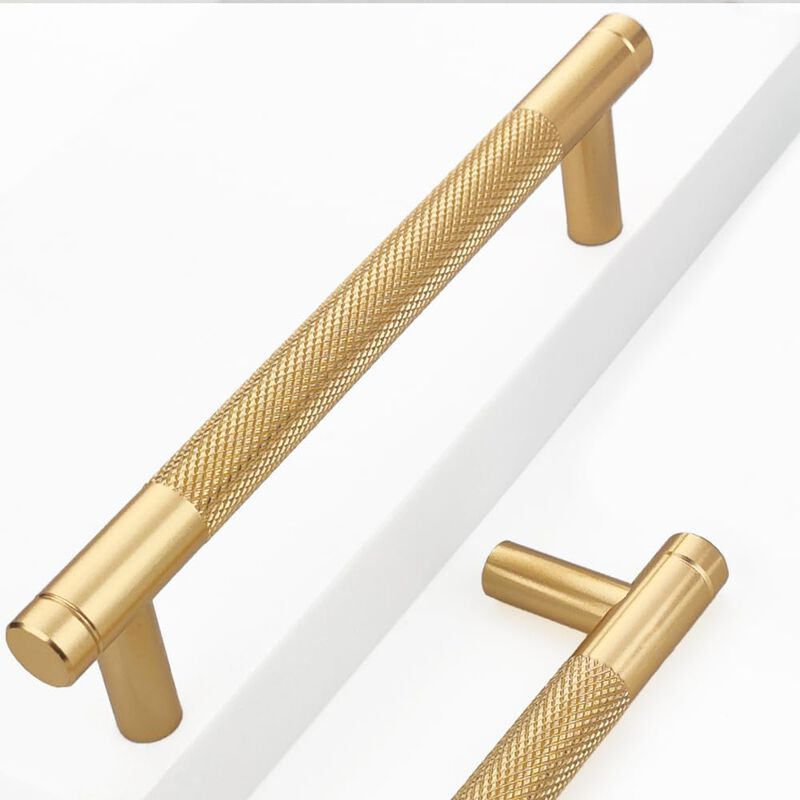 Westablize 10 Pack 5 Inch 128 mm Bar Cabinet Pulls Gold Knurled Handles for Brushed Gold Drawer Pulls Cupboard Aluminum Handles